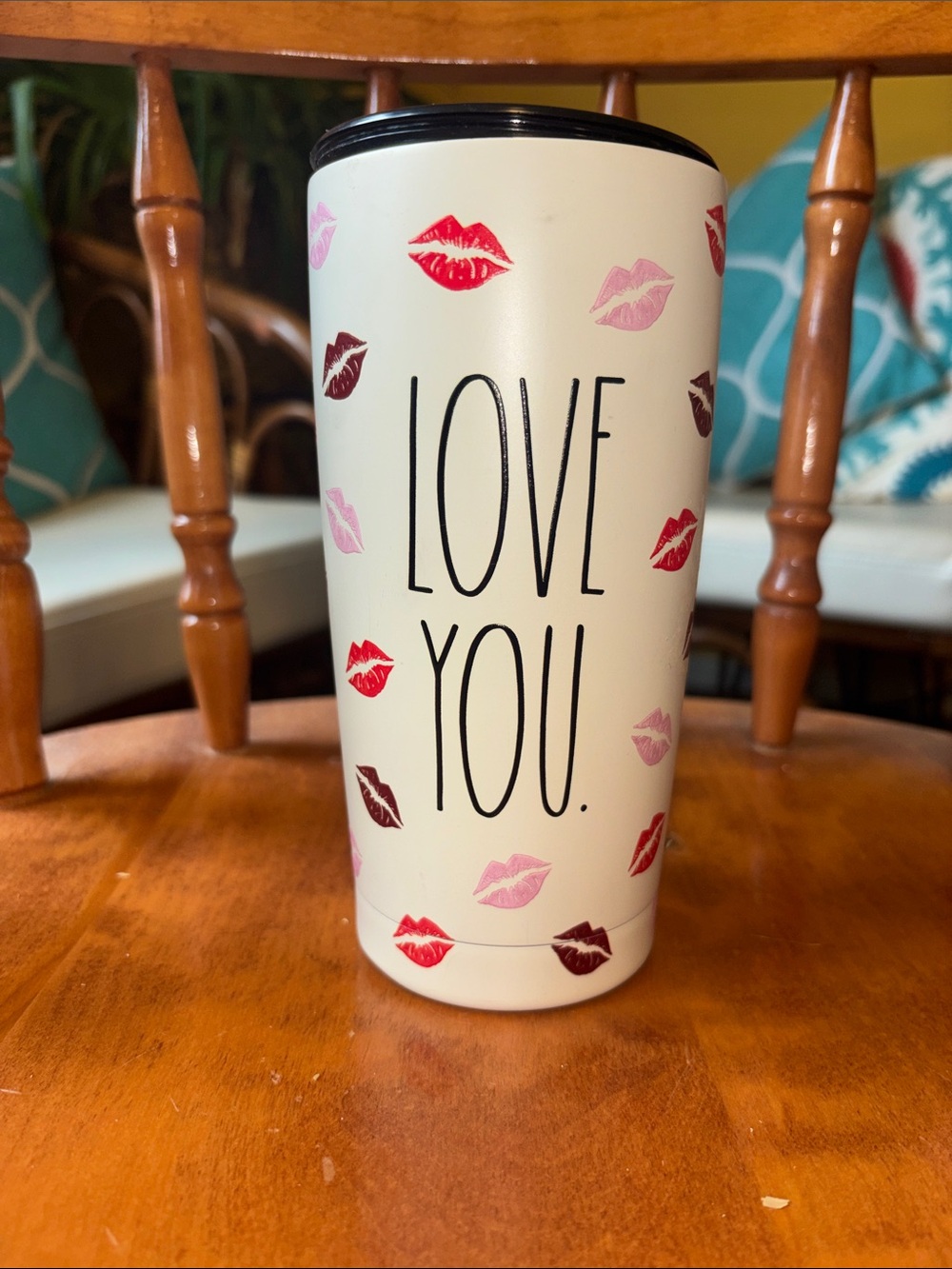 Rae Dunn White Tumbler with Pink & Red Lip Prints